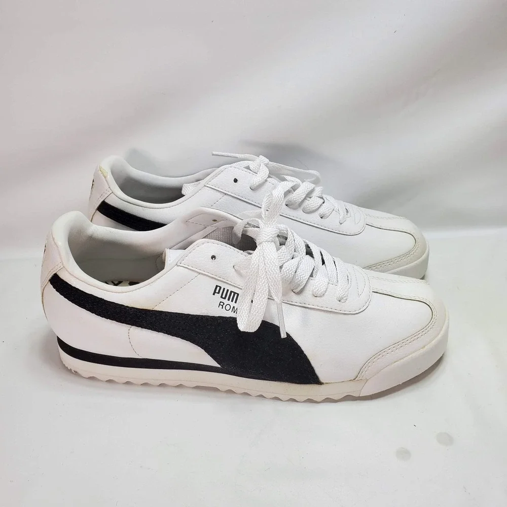 Vintage Puma Roma Leather‎ Sneakers Y2K Hype Style Womans Size 9 White Black